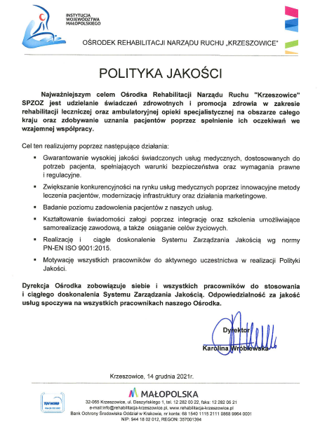 polityka jakości 2021